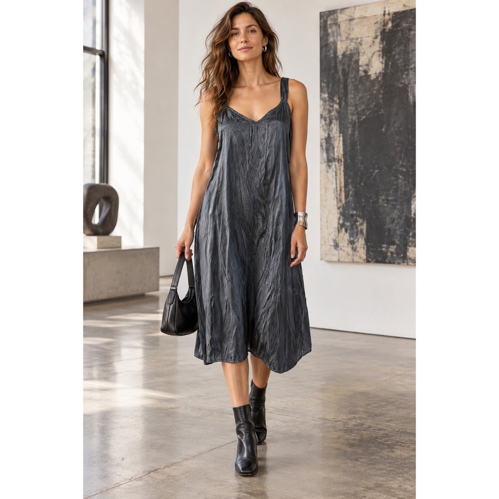 Neesh by D.A.R. Womens Sleeveless Slip Dress M Blue Acetate Minimalist Lagenlook